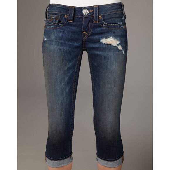 True Religion Lily Reclaimed Skinny Cropped Crystal Button Jeans Sz 25 NWT $277 - Picture 1 of 7